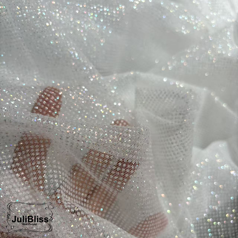 Shimmering White Glitter Tulle - Sequin Fabric Panel review and price