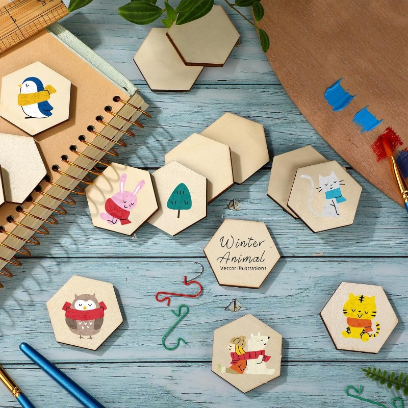 50PCS 4CM Unfinished Wood Hexa - Craft Embellishments review and price